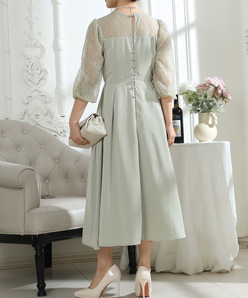 クラフト風レースワンピース Lace Ladies（レースレディース） ドレス ビスチェ風 レース 切り替え