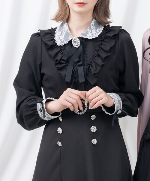 ブラウス シャツ レース重ねビジューブラウス レディース DearMyLove ブラウス シャツ レース重ねフリルビジューブラウス