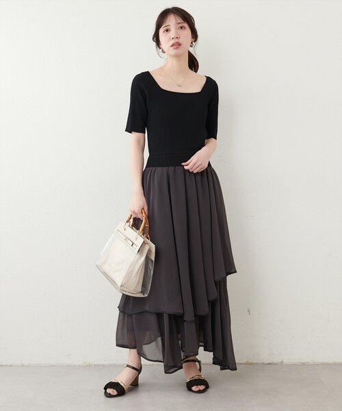 natural couture ワンピース ランダムヘムニットドッキングワンピース