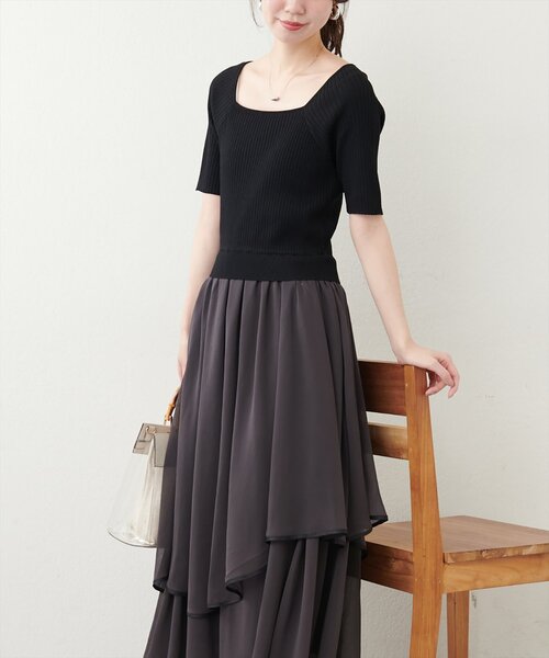 natural couture ワンピース ランダムヘムニットドッキングワンピース