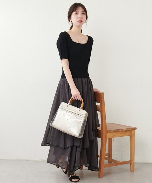 natural couture ワンピース ランダムヘムニットドッキングワンピース