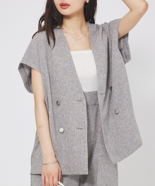 美品 DESIGNWORKS アバハウス ノーカラーツイードジャケット 美品 DESIGNWORKS アバハウス ノーカラーツイードジャケット ノー