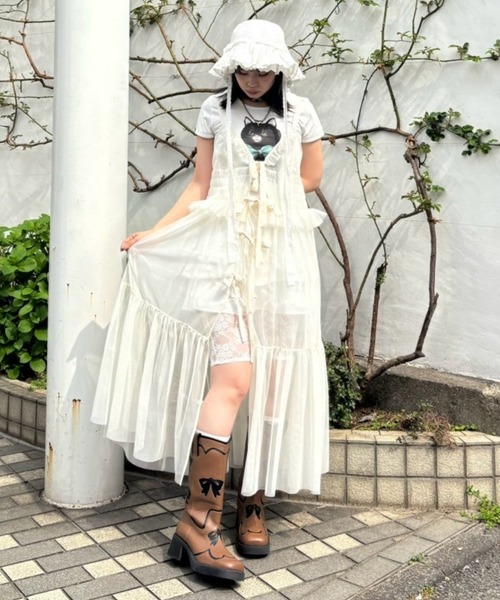 candy stripper ベージュ パープル チュールワンピース mini closet