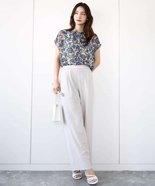 MK MICHEL KLEIN ブラウス シャツ 更紗プリント花柄シフォン