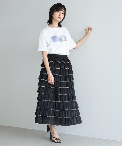 itto ロング スカート 配色メローティアードフリルスカート