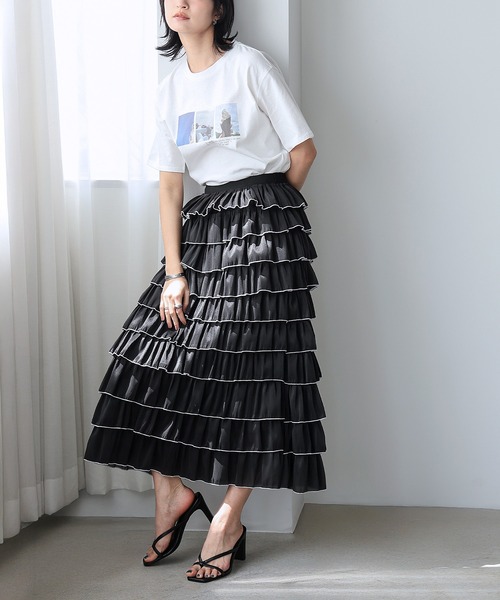 itto ロング スカート 配色メローティアードフリルスカート