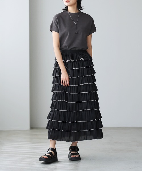 itto ロング スカート 配色メローティアードフリルスカート