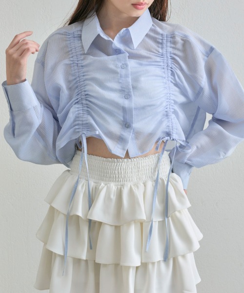 OLIVE des ブラウス シャツ ドロストクロップドシャツ