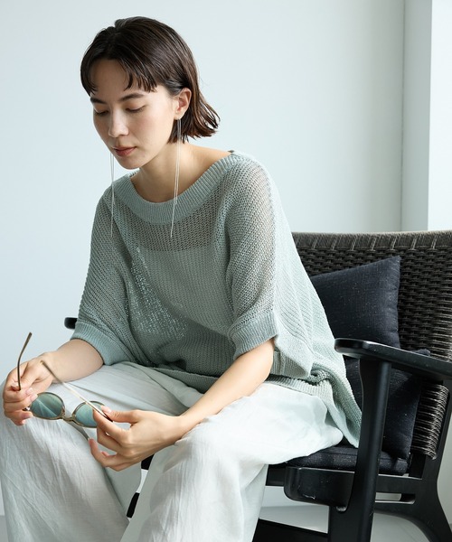 BABYLONE ペーパーフレンチ袖プルオーバー　チャコール BABYLONE tシャツ ペーパーフレンチ袖プルオーバー レディース