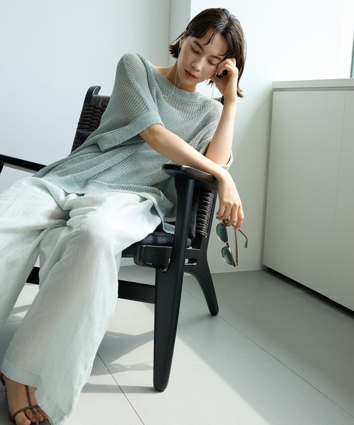 BABYLONE ペーパーフレンチ袖プルオーバー　チャコール BABYLONE tシャツ ペーパーフレンチ袖プルオーバー レディース