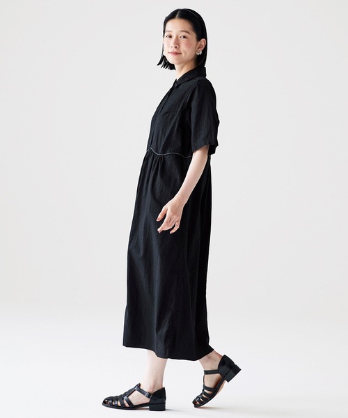 「Sunny clouds」 半袖ワンピース LARGE ブラック レディース_画像2