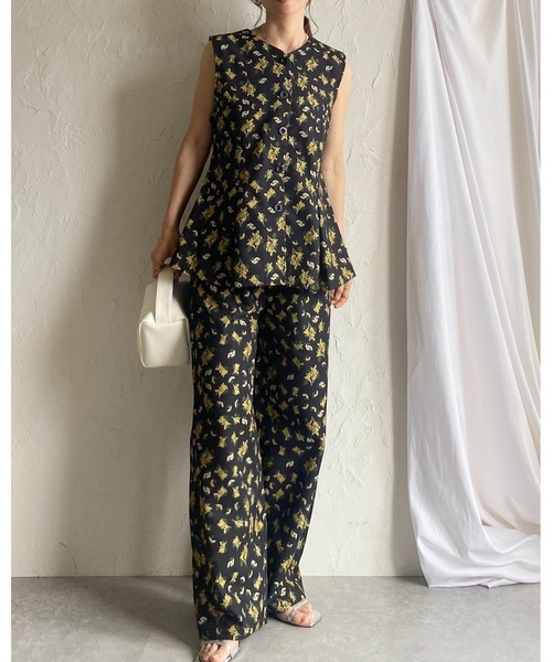 She's Closet セットアップ 花柄フラワープリント/アート柄ジレベスト