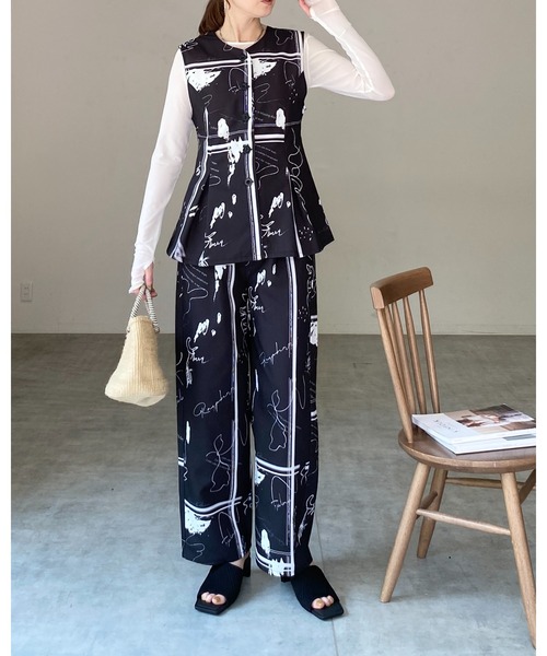 She's Closet セットアップ 花柄フラワープリント/アート柄ジレベスト