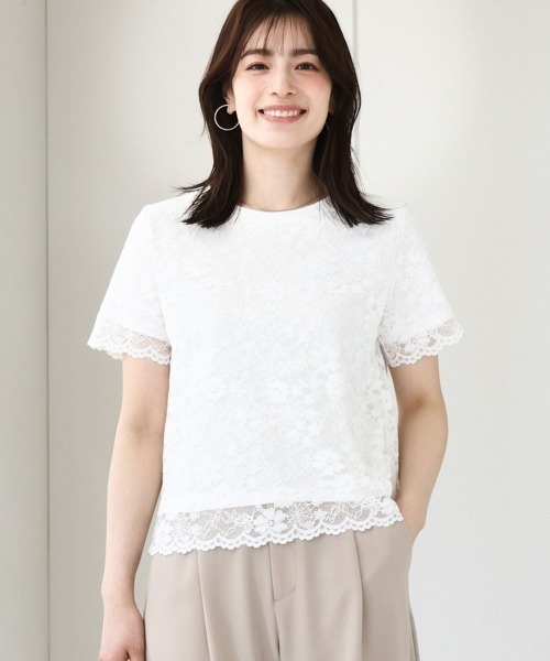 tシャツ スカラップレースTシャツ/接触冷感/洗える/WEB限定サイズあり レディース