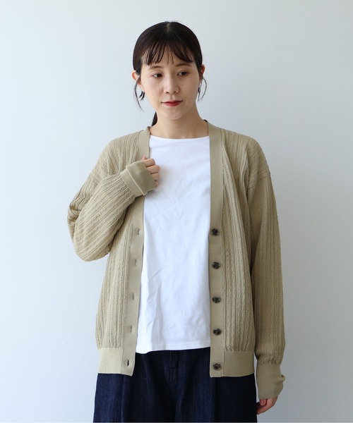 yuni カーディガン ○コットン/ナイロン sheer stripes カーディガン