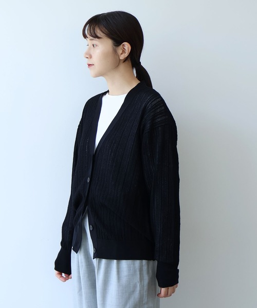 yuni カーディガン ○コットン/ナイロン sheer stripes カーディガン