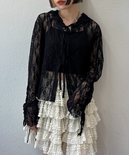 ブラウス シャツ 「25AW」フーディーレースシャツ レディース