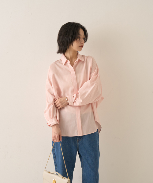Rouge vif (ルージュヴィフ) ストライプバンドカラーシャツ ブラック FREE Rouge vif Anna（ルージュヴィフアンナ） ブラウス シャツ バック