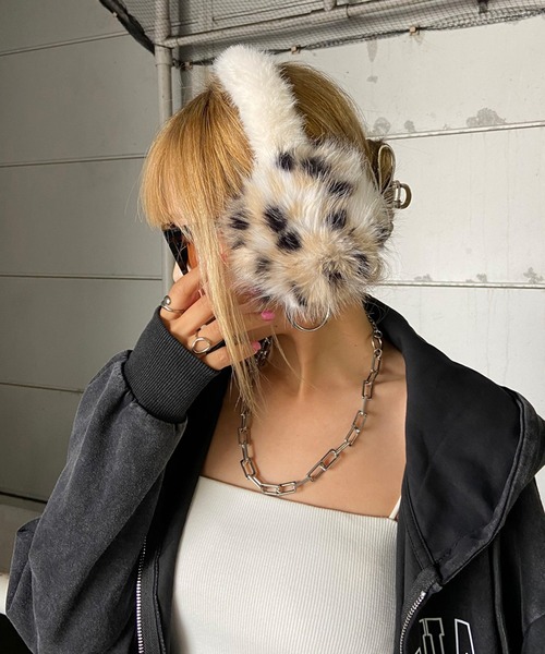 rire 耳当て イヤーマフ ヒョウ柄イヤーマフラー レディース