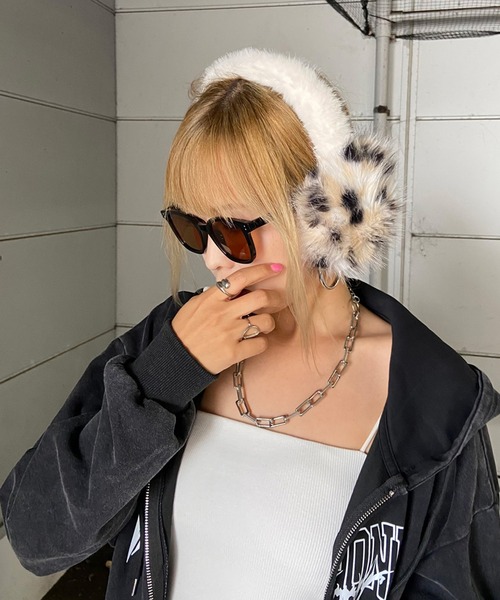 rire 耳当て イヤーマフ ヒョウ柄イヤーマフラー レディース