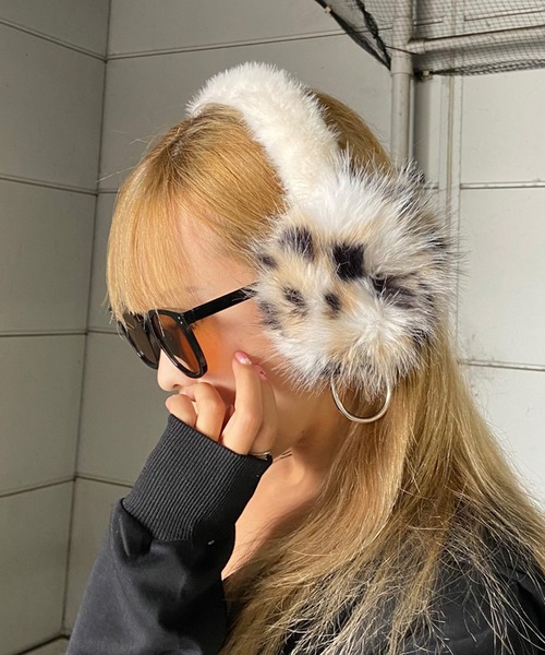 rire 耳当て イヤーマフ ヒョウ柄イヤーマフラー レディース