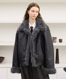 soerte ムートンジャケット ムートンコート Stand Collar Fur-Trimmed