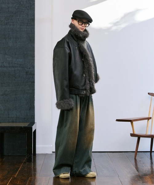 soerte ムートンジャケット ムートンコート Stand Collar Fur-Trimmed