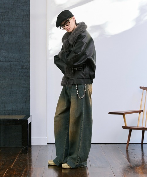 soerte ムートンジャケット ムートンコート Stand Collar Fur-Trimmed