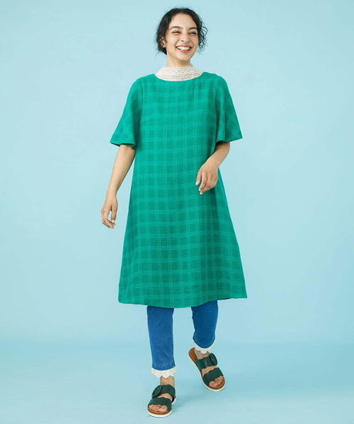 Jocomomola（ホコモモラ） 半袖ワンピース 40 グリーン レディース