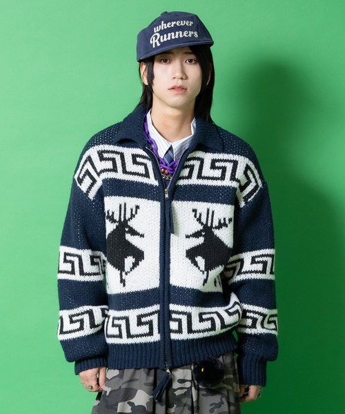 セーター ニット a.p.o.v. ノルディックトナカイ柄カウチンニット