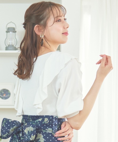 「WILLSELECTION」 半袖ニット MEDIUM オフホワイト レディース_画像3