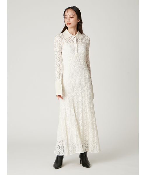 フィラ　レース　ワンピース　XL アイボリー　未使用 レースポイントシアーフローラルワンピース | レディースファッション