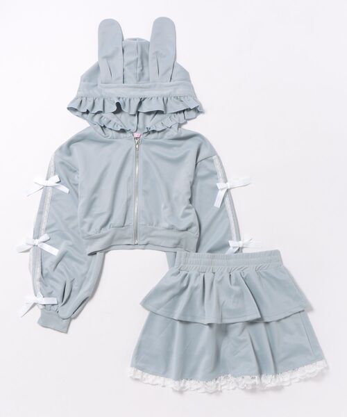 セットアップ うさみみ 袖リボンジップパーカー＆フリルミニスカート