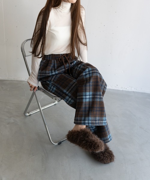 syuukka◆定価19800円◆新品タグ付◆ヤマダヤ 起毛チェックパンツ hwyl（ヒュイル） パンツ 起毛チェック柄タックワイドパンツ