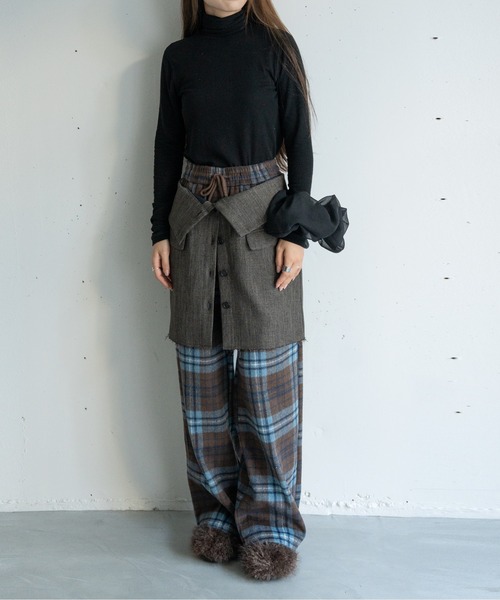 MAGALI チェック柄 ブラックカジュアルパンツ MAGALI チェック柄 ブラックカジュアルパンツ