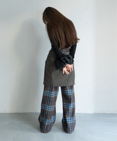 hwyl（ヒュイル） パンツ 起毛チェック柄タックワイドパンツ