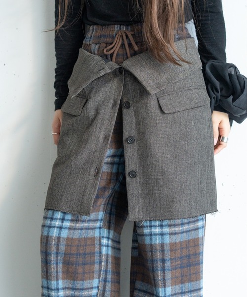 hwyl（ヒュイル） パンツ 起毛チェック柄タックワイドパンツ