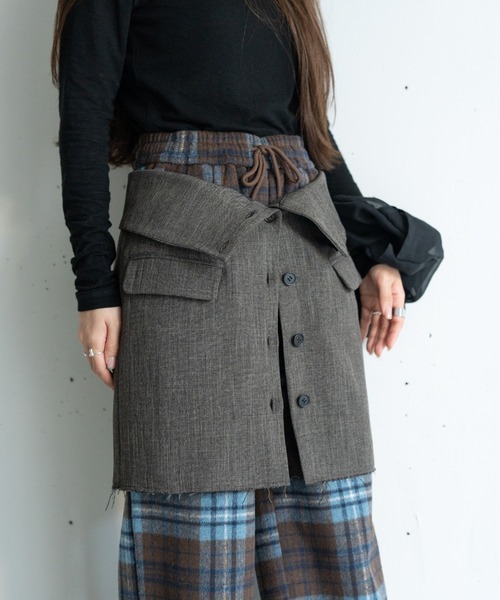 hwyl（ヒュイル） パンツ 起毛チェック柄タックワイドパンツ