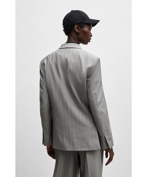 ジャケット テーラードジャケット NAOMI x BOSS オーバーサイズフィットジャケット ピンストライプ バージンウール レディースの画像