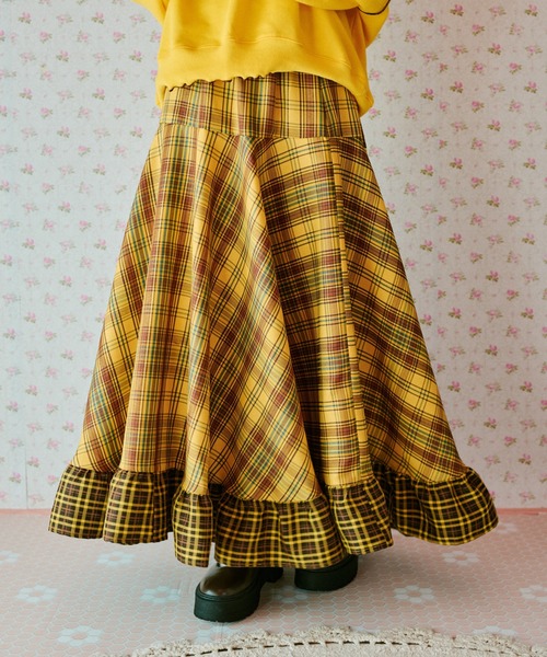 フラメンコスカート イエローとブラウンのドット柄 フラメンコスカート イエローとブラウンのドット柄 フラメンコ 水玉