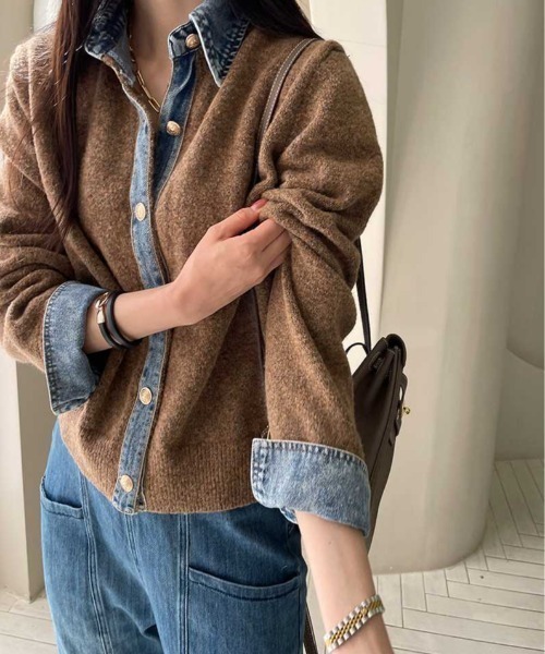 kolor ドッキング　カーディガン　ニット sorule カーディガン デニムドッキングニットカーディガン レディース