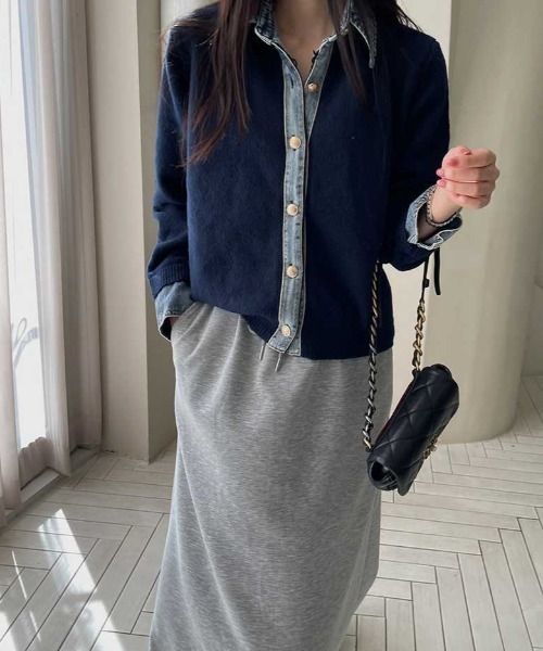 sorule カーディガン デニムドッキングニットカーディガン レディース