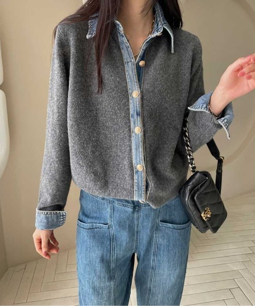 sorule カーディガン デニムドッキングニットカーディガン レディース sorule カーディガン デニムドッキングニットカーディガン レディース