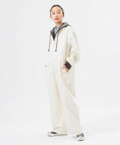ビームスボーイ　オーバーオール　ホワイト BEAMS BOY（ビームス ボーイ） サロペット オーバーオール ギミック
