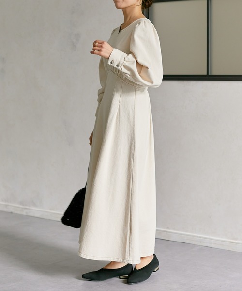 「Thevon」 長袖ワンピース MEDIUM アイボリー レディース_画像9