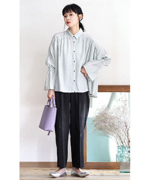 「e-zakkamania stores」 長袖シャツ フリー ライトブルーグレー レディース_画像7