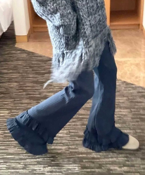 shameless パンツ 裾フリルリブフレアパンツ レディース : ZOZOTOWN