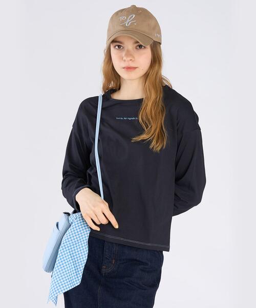 To b. by agnes tシャツ カラー ロゴ 刺繍 長袖 Tシャツ レディース