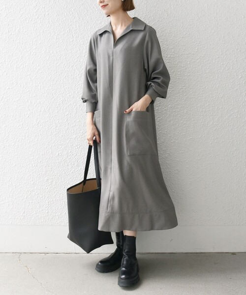 「SHIPS any」 長袖ワンピース ONE SIZE グレー レディースの画像