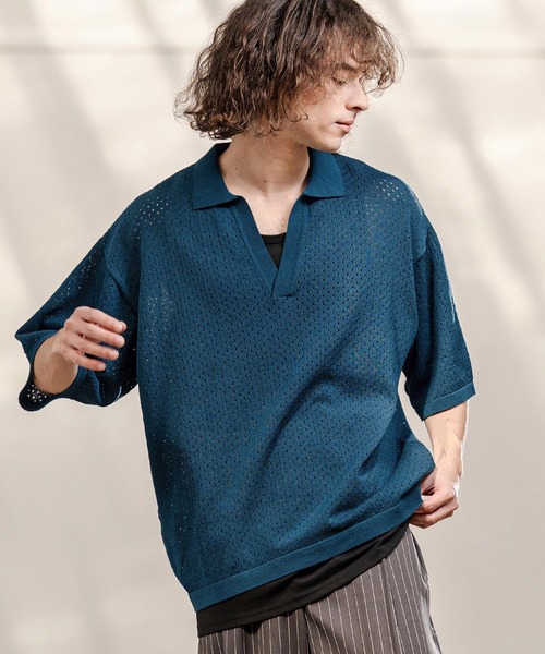CAMBIO（カンビオ） ポロシャツ 半袖 mhs2576-パンチングニット